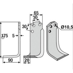 Compatible right-hand rotary cultivator blade 350-016 AGRIA 16454