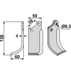 Cuchilla fresadora derecha compatible 350-026 AGRIA 1667 135mm | NewgardenAgri.com