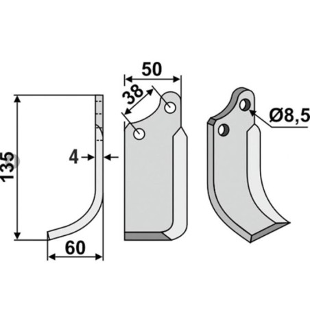 Lame de fraise droite compatible 350-026 AGRIA 1667 135mm