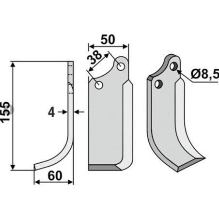 Cuchilla cultivadora rotativa derecha compatible 350-030 AGRIA 1767 71943