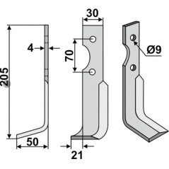 Autocultivator right-hand blade compatible 350-565 AGRIA 1250-172 23 205mm | NewgardenAgri.com