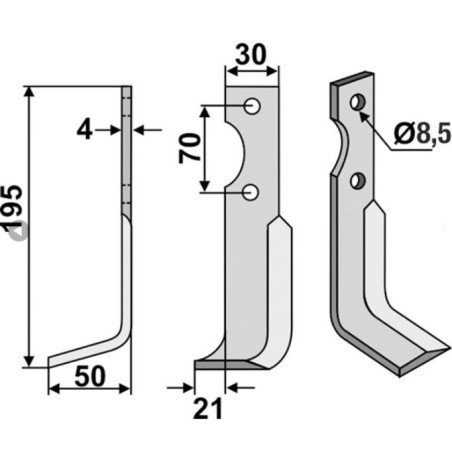 Right-hand tiller blade compatible 350-023 AGRIA 1250-210 99 NH19548