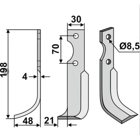 Lame de motoculteur droite compatible 350-567 AGRIA 616112