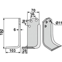 Lame scarificateur compatible gauche 350-015 AGRIA 192mm