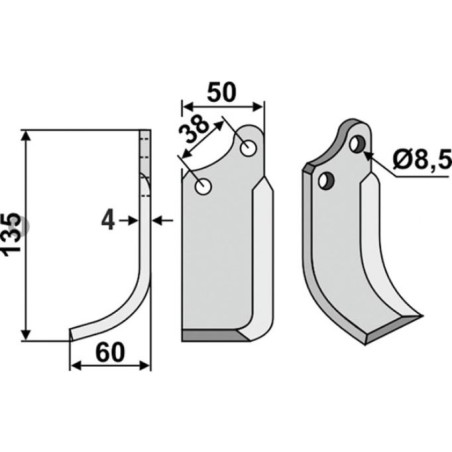 Lama motocoltivatore sinistra compatibile 350-025 AGRIA 1667 135mm