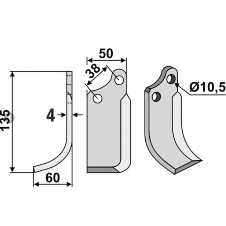 Lame de motoculteur gauche compatible 350-027 AGRIA 1667-066-23