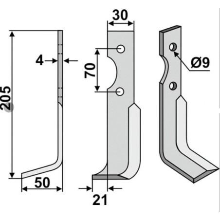 Lame motoculteur gauche compatible 350-564 AGRIA 1250-172 22