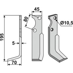Lama zappa destra motocoltivatore motozappa fresa GOLDONI TIPO 21 195 mm
