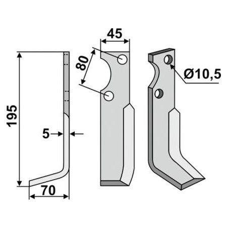 Messerhacke rechts Motorgrubber Pinne GOLDONI Länge 195 mm