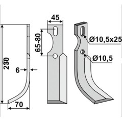 Hoja de azada 350-661 350-660 UNIVERSAL dx sx 230mm