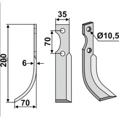 Cuchilla motocultor 350-269 350-268 S.E.P. dx sx 200mm