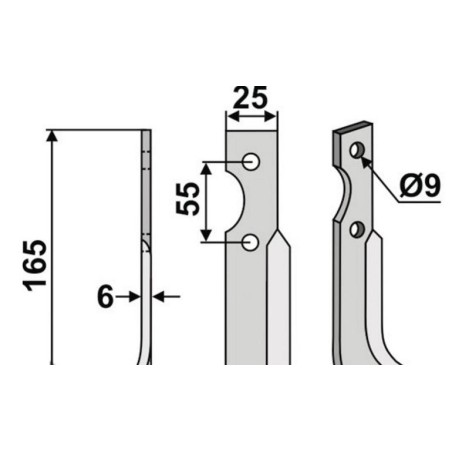 B.C.S. compatible rotary tiller blade 350-277 right 165 mm