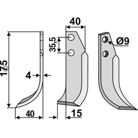 Hoja de azada para motoazada 350-298 TIELBÜRGER KB-001-006 sx