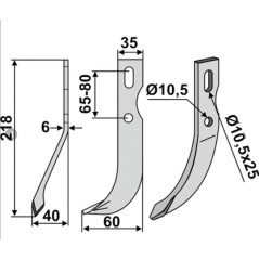 Bodenfräse Motorgrubber Hackenmesser 350-665 350-664UNIVERSAL rechts sx 218mm | NewgardenAgri.com