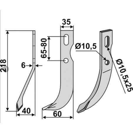 Lame de motoculteur 350-665 350-664UNIVERSAL droite sx 218mm