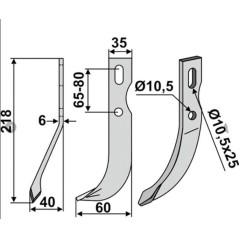 Bodenfräse Motorgrubber Hackenmesser 350-665 350-664UNIVERSAL rechts sx 218mm | NewgardenAgri.com