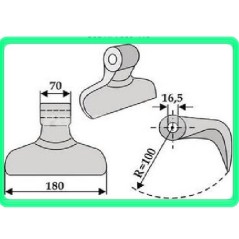 Cuchilla azada motor cultivador labrador adaptable350-410 FERRI 180mm 0901016 | NewgardenAgri.com