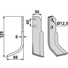 Lama zappa motocoltivatore motozappa fresa compatibil 350-067 CARRARO ANTONIO dx | NewgardenAgri.com