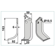 BERTOLINI dx 163mm Compatible cuchilla para motoazada 350-113 BERTOLINI dx 163mm