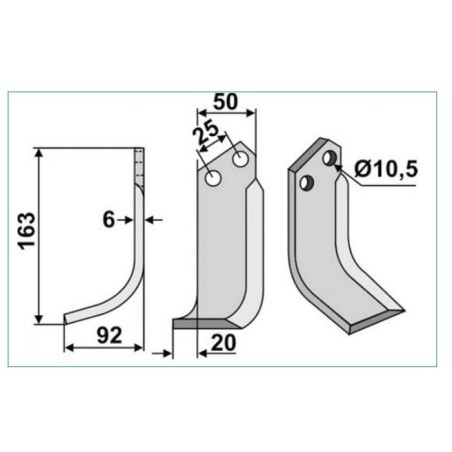 BERTOLINI dx 163mm Compatible rotary tiller blade 350-113 BERTOLINI dx 163mm