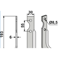 Motor cultivator hoe blade tiller compatible 350-569 B.C.S. right 193mm | NewgardenAgri.com