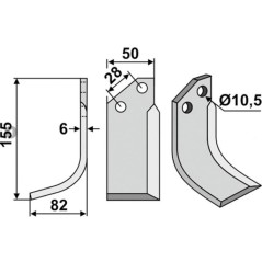 Rotary tiller blade compatible 350-582 BERTOLINI Sx 155mm | NewgardenAgri.com