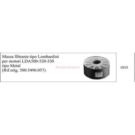 Masas filtrantes tipo LOMBARDINI para motocultor LDA 500 520 530 1035 | NewgardenAgri.com