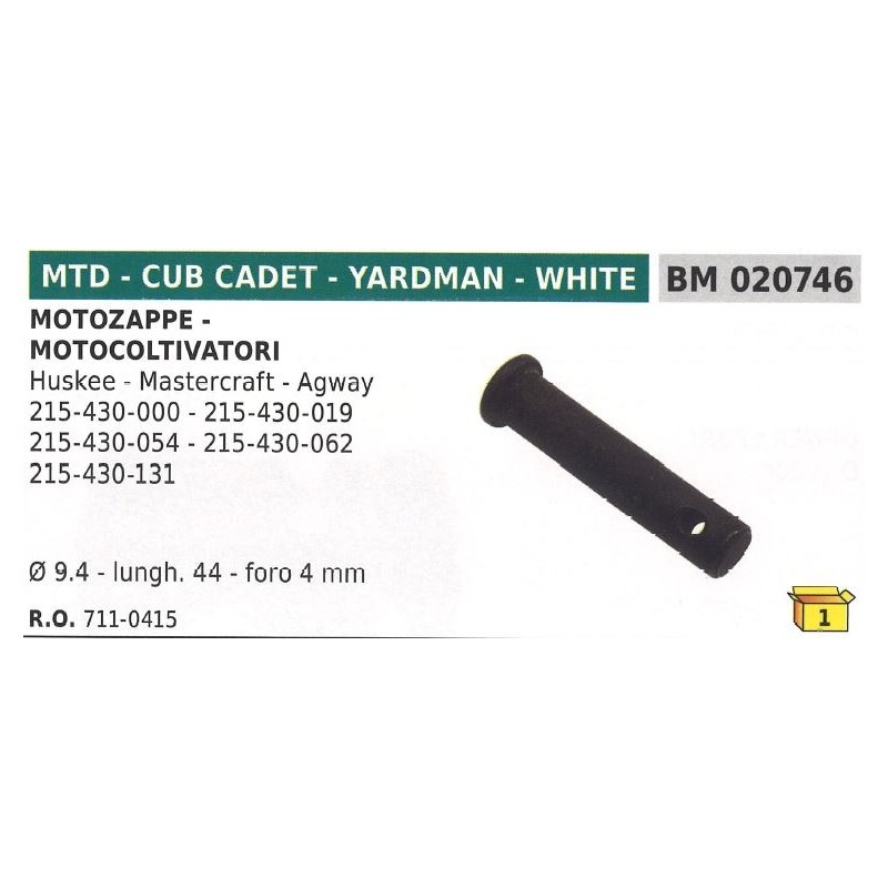 Pasador de seguridad Ø  9,4mm L 44mm agujero 4mm quitanieves MTD