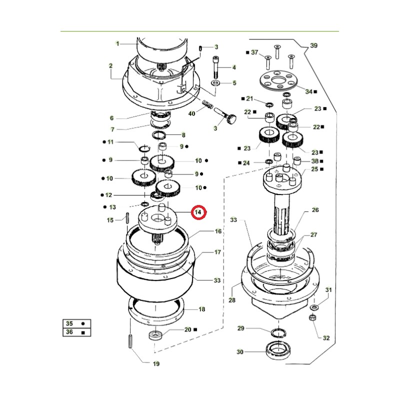 ORIGINAL ACTIVE sinfín t143 modelos t143 023430 soporte satélite primera etapa con pasadores