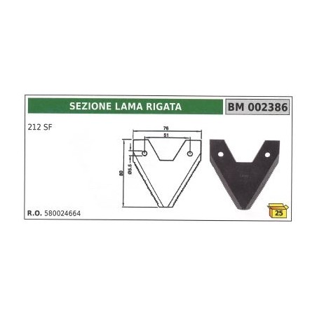 Ribbed blade section for 212 SF sickle bar cutter bar tine BCS 622 | NewgardenAgri.com