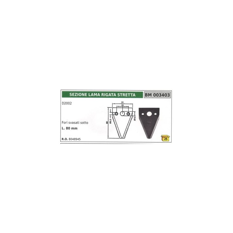 Sección de cuchilla incisora estrecha para segadora motorizada D2002