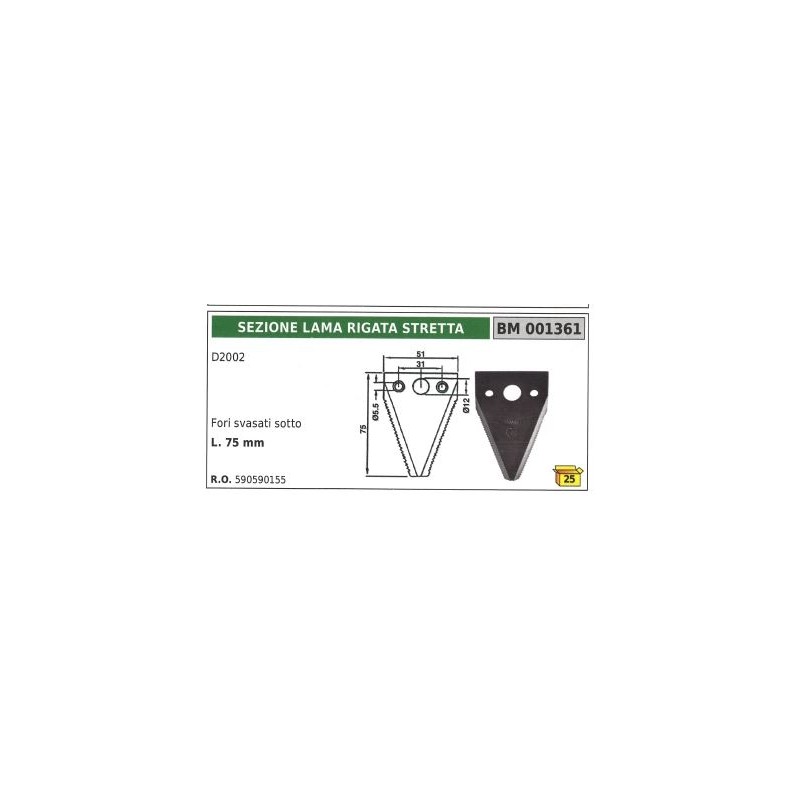 Section de lame à rainures étroites pour motofaucheuse D2002