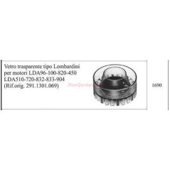 LOMBARDINI clear glass for LDA96 motor cultivator engines 100 820 1690 | NewgardenAgri.com