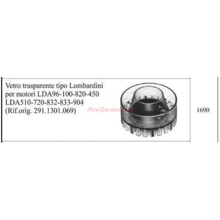 LOMBARDINI clear glass for LDA96 motor cultivator engines 100 820 1690 | NewgardenAgri.com