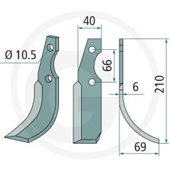 Caña timón derecha compatible GRILLO longitud 210 mm