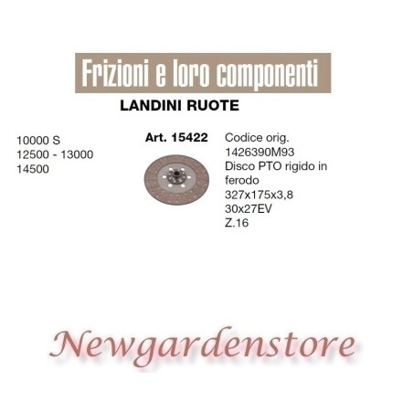 Disque d'embrayage 30x27 327x175x3.8 15422 LANDINI RUOTE 10000 12500 13000 14500 Z16 | NewgardenAgri.com