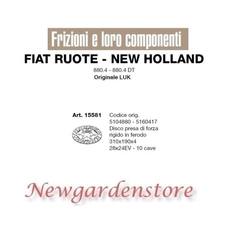 Disco de embrague 10-cave tractor 880.4 880.4DT LUK 15581 FIAT NEW HOLLAND 5104880 | NewgardenAgri.com