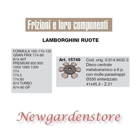 Disco central 41x45.3 15749 tractor LAMBORGHINI Formula Premium Turbo Gp Z21 | NewgardenAgri.com