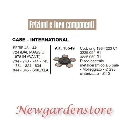 Disque d'embrayage 15549 CASE INTERNATIONAL tracteur 43 série 44 724 745 754 824 834 | NewgardenAgri.com