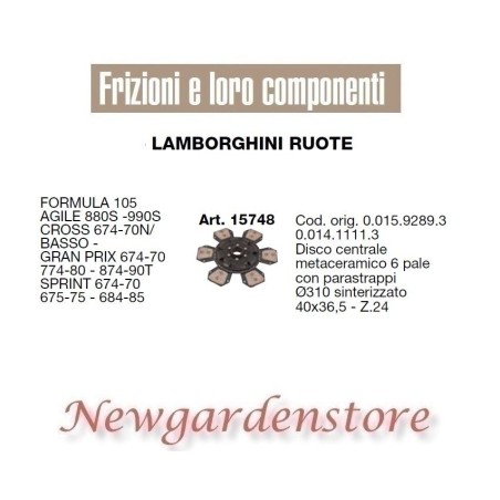 Disco frizione 15748 trattore LAMBORGHINI RUOTE Agile 880 990 Cross Sprint 6pale | NewgardenAgri.com