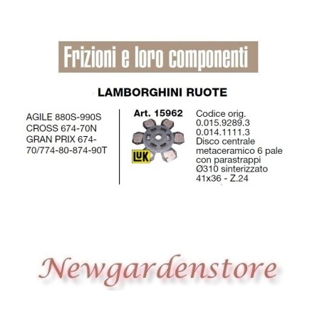 Disco frizione 41x36 trattore LAMBORGHINI 15962 Agile Cross Prix Z24 6 pale | NewgardenAgri.com