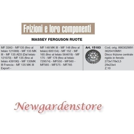 Disco frizione centrale rigido ferodo trattore MASSEY FERGUSON 29x23x4 z10 | NewgardenAgri.com