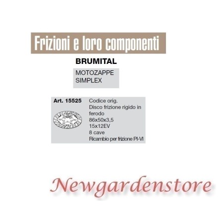 Disco frizione rigido ferodo 15x12EV motozappa simplex BRUMITAL 15525 | NewgardenAgri.com