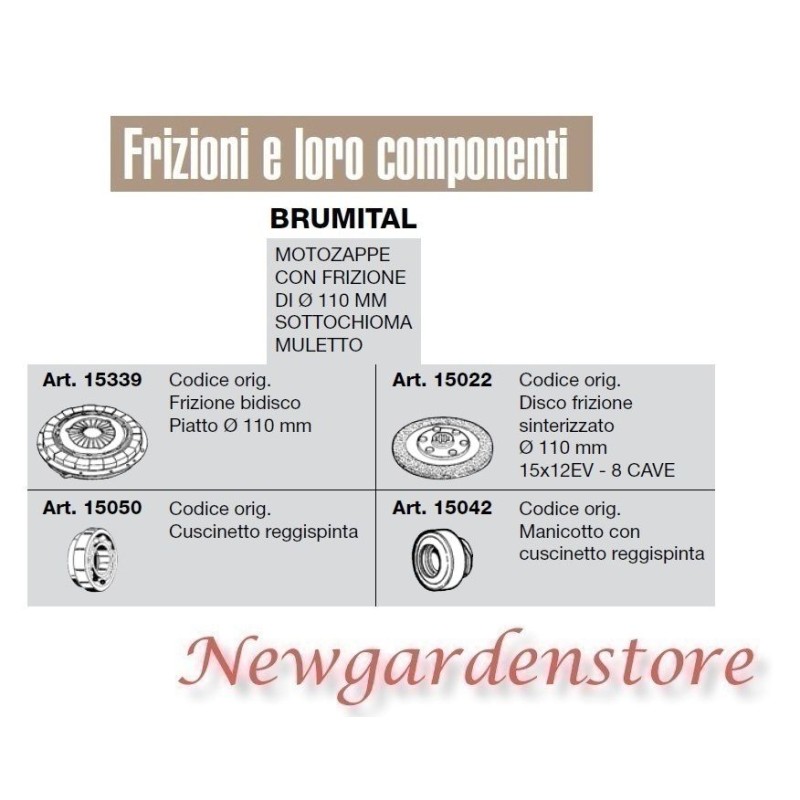 Frizione bidisco disco cuscinetto manicotto motozappe 110mm compatibile BRUMITAL