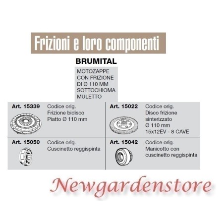 Frizione bidisco disco cuscinetto manicotto motozappe 110mm compatibile BRUMITAL | NewgardenAgri.com