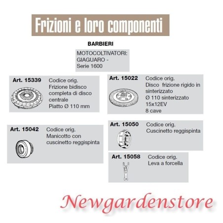 Embrayage disque douille roulement moteur cultivateur GIAGUARD 1600 BARBIERI | NewgardenAgri.com