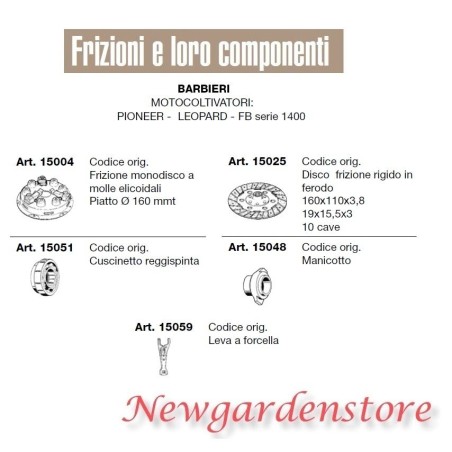 Embrayage disque douille levier roulement moteur cultivateur PIONEER BARBIERI 15004 | NewgardenAgri.com