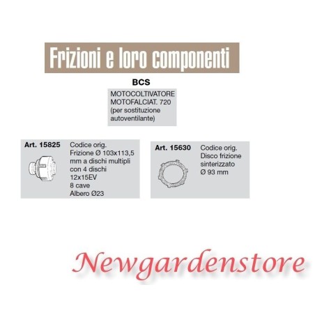 Frizione Disco sinterizzato motocoltivatore motofalciatrice 720 BCS 15825 15630 | NewgardenAgri.com