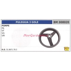 Puleggia tre gole UNIVERSALE pompa Bertolini PA VF VG VM 008020 | NewgardenAgri.com