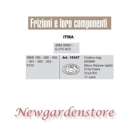 Disco frizione 15347 trattore ITMA nike 180 280 300 301 302 322 F215 11cave | NewgardenAgri.com